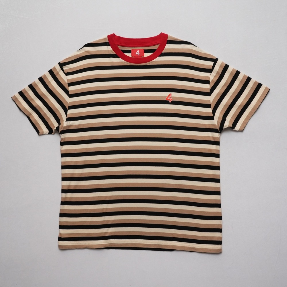 4Hunnid Ringer T Shirt Mens XL Tan Black Stripe Streetwear Graphic Logo - Picture 2 of 15